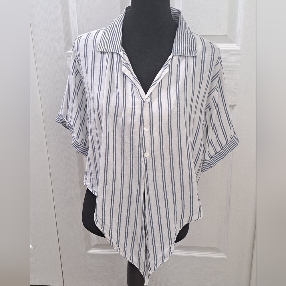 Fifteen Twenty 100% Linen Striped Blouse Size S
